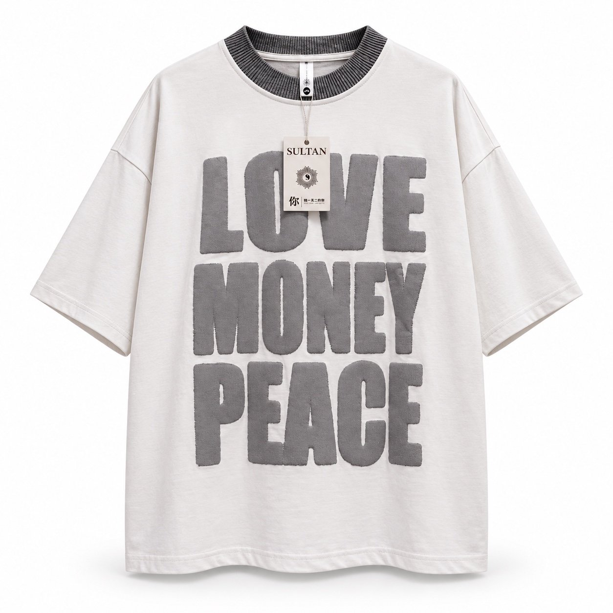 تيشيرت رجالي أوف وايت – Love Money Peace